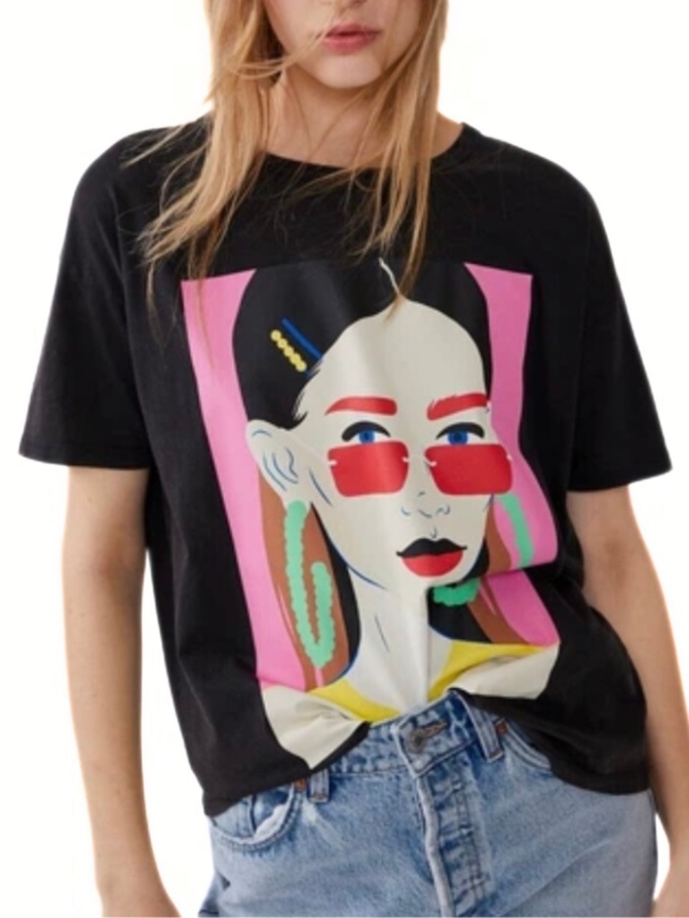 Zara Graphic T-shirt Black Size L
